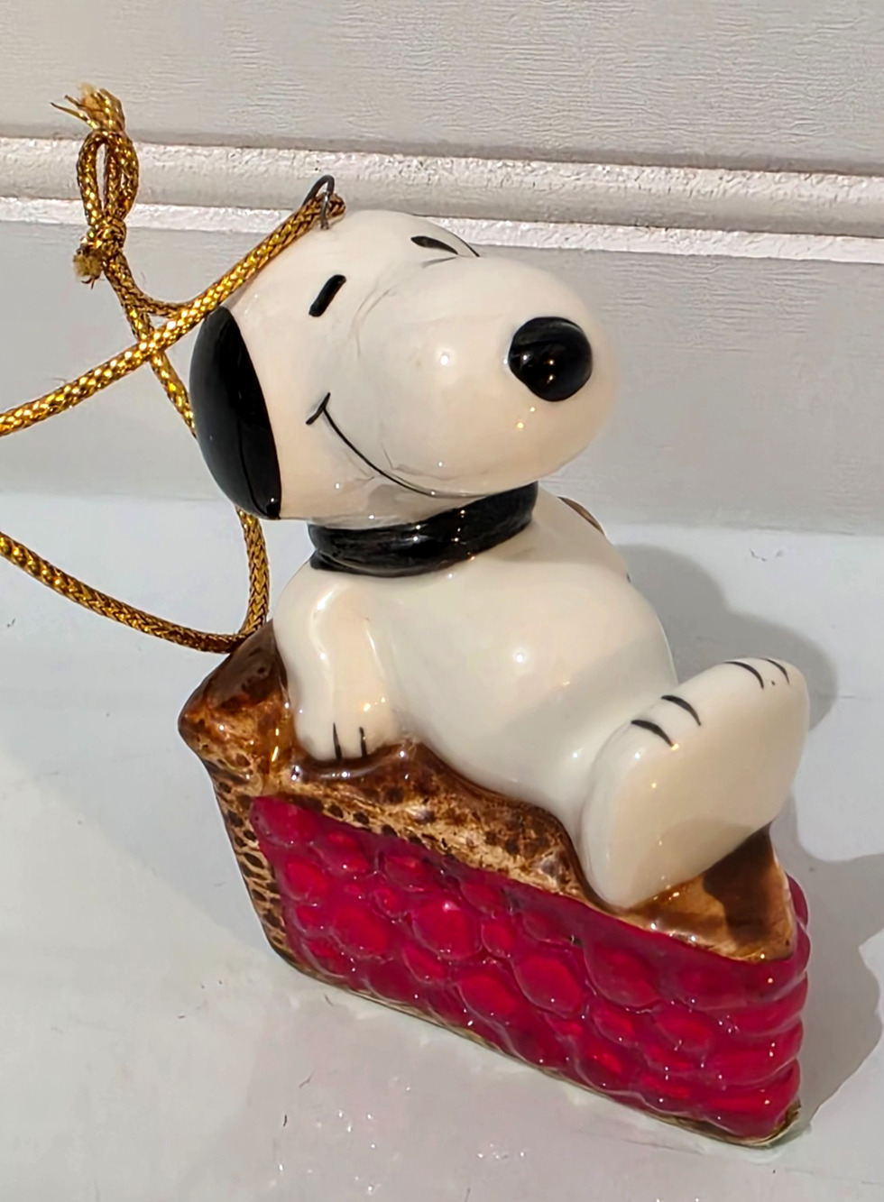Snoopy on Cherry Pie Junk Food Series Hanging Ornament 1966 Japan 2 1/2"